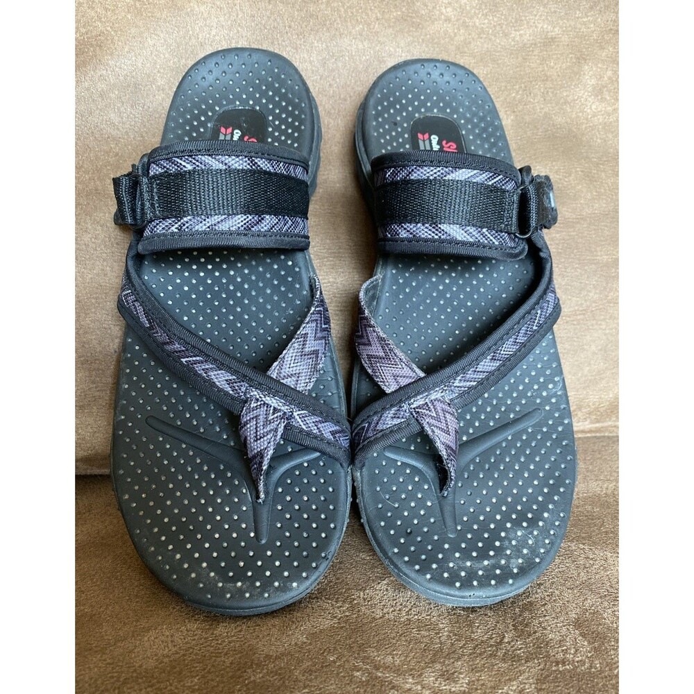 Skechers Outdoor Lifestyle Reggae Zig Swag Flip-Flop Sandals Black Gray Sz 10